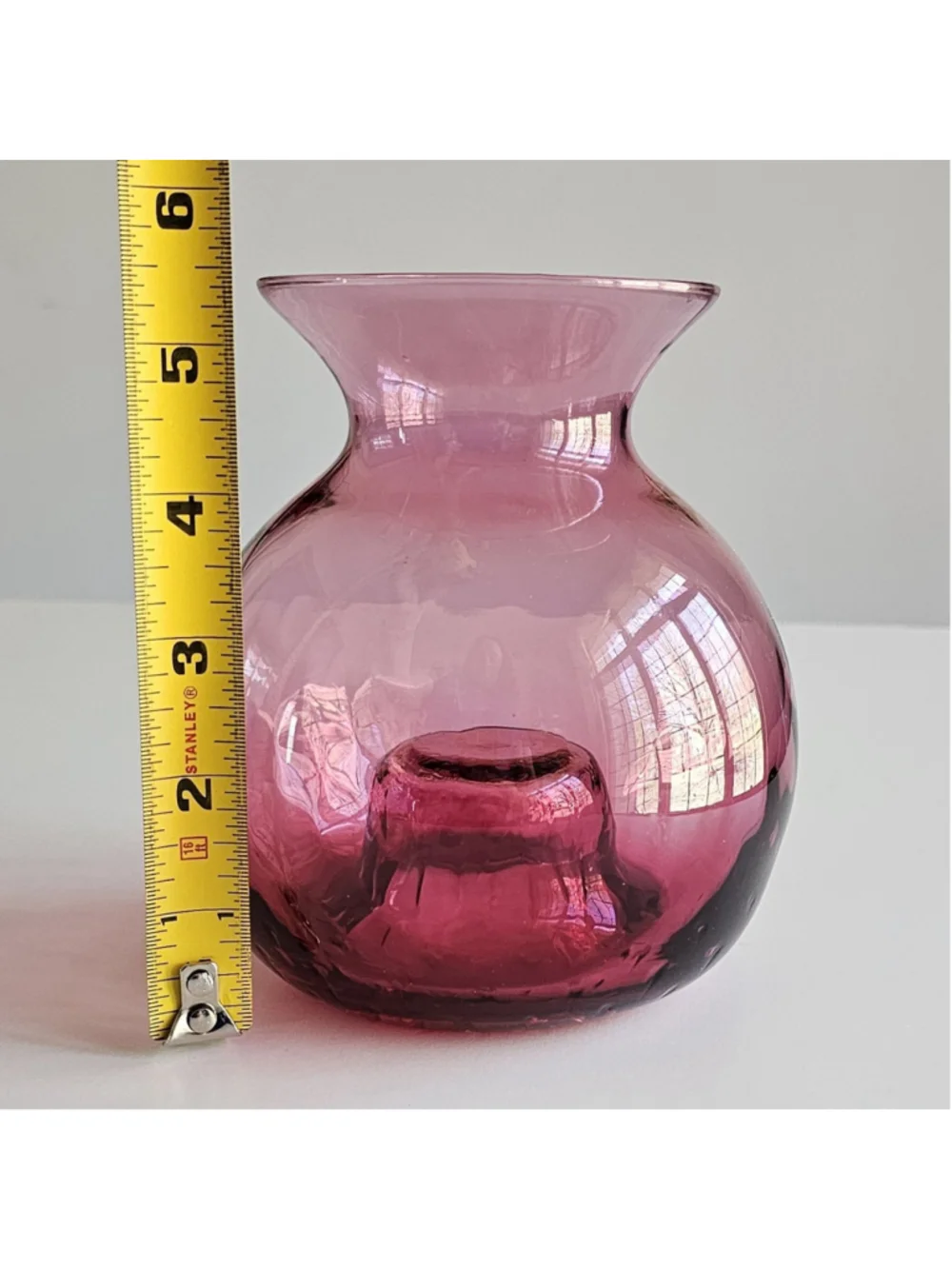 Vintage Pilgrim Glass Cranberry Optic Rose Bowl Vase - 5.5